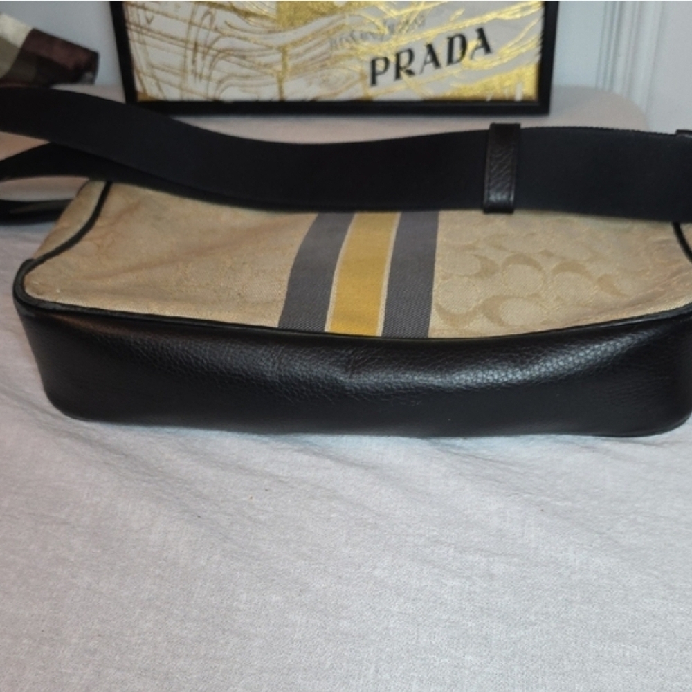 Coach Black and Tan Messenger Bag with Yellow Stripe - Picture 6 of 13